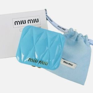 Miu Miu Parfums Blue Quilted Glossy Compact Mirror with Drawstring Pouch